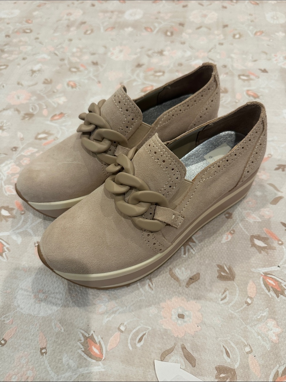 Dolce Vita Taupe Chain-Trim Wedge Slip-Ons
